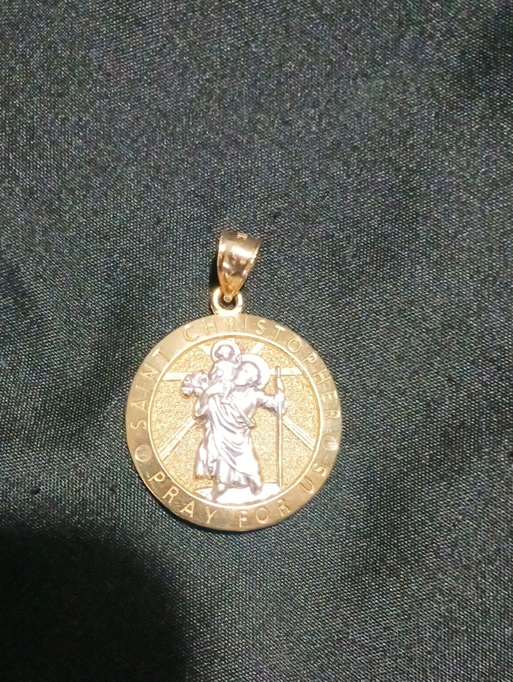 Zales Saint Christopher Pray For Us Medallion Necklace Charm in10K Two-Tone Gold